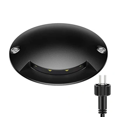 Imagen de ledscom.de Lámpara LED de suelo, baliza señalización BUNDA para exteriores, IP67, negra, redonda, 70mm Ø, blanco cálido, luz empotrada, superficie, suelo