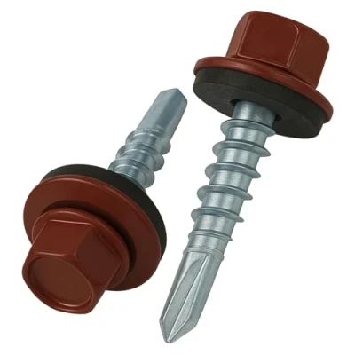 Imagen de 4.8 mm x 35 Tornillos para techos, cabeza hexagonal, autoperforantes, color (RAL 3011 Rojo pardo) con arandela de sellado, Tornillo endurecido chapado en zinc a prueba óxido (50 pcs)