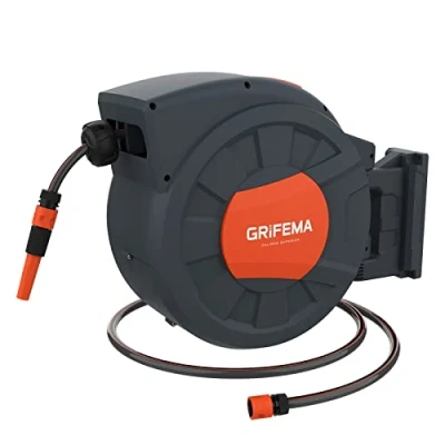Imagen de GRIFEMA G301 35 Carrete de Manguera Jardín Automático, Enrollador Pared M con Rotación 180 grados, Boquilla Ajustable,gris [Exclusivo en Amazon]