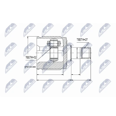 Imagen de NTY NPW HD 008 Junta Homocinética Eje delantero, derecha, lado de engranaje HONDA: CIVIC 4 Hatchback, 6 Stufenheck, CR V 2