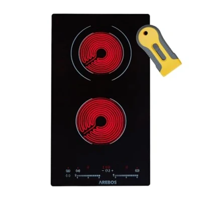 Imagen de Arebos Placa Vitrocerámica 3000 W 2 Fuegos 30 cm Controles táctiles del Sensor Vidrio y cerámica Vitroceramica Empotrable Con Seguro para Niños Apagado automático Negro