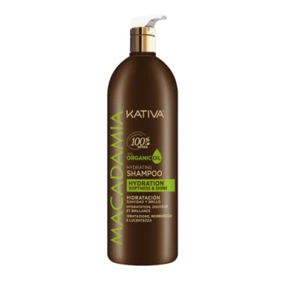 Imagen de Kativa Macadamia Champú Nutritivo 1 L Hidratación, Suavidad y brillo Cabello Seco Deshidratado Sin Sulfatos ni Parabenos Omega 3 6 Vitamina D