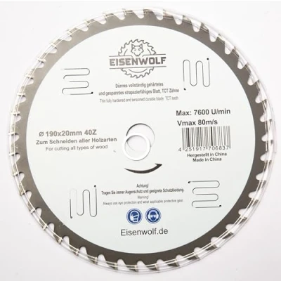 Imagen de Hoja de sierra circular premium 190 x 20 mm para madera con 40 dientes TCT inclinados y cortes láser reducción ruido