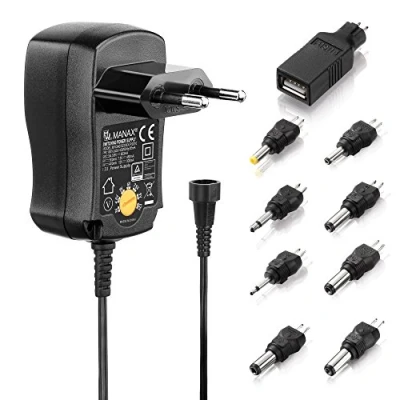 Imagen de Manax® fuente de alimentación universal 3 a 12 V, incluye USB + 8 adaptadores CC máx. 300 mA 300mA