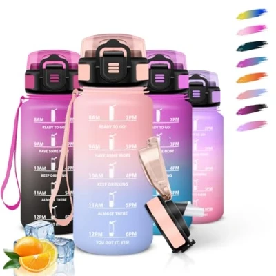 Imagen de HoneyHolly Botella Agua, 500 ml con Pajita, Cantimplora, Prueba de Fugas, Agua Niños Colegio, Libre BPA, Cantimplora para Niños, Deporte, Running, Gimnasio, Bicicleta