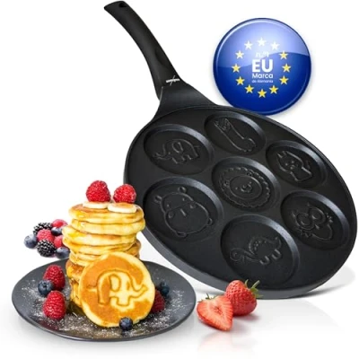 Imagen de endusor Sartén tortitas y pancakes para niños con motivo animales Sarten (26cm) 7 hoyos protección antiadherente Todo tipo de cocinas e inducción divida panquecas