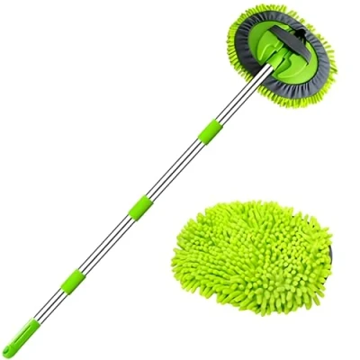 Imagen de WillingHeart Cepillo Lavar Coche 160 cm, 2 en 1 Trapeador para la Limpieza Chenille Microfibra Sin rasguños con Mango Telescópico, 180 Rotación Mopa de Lavado Escoba Limpiar Guantes