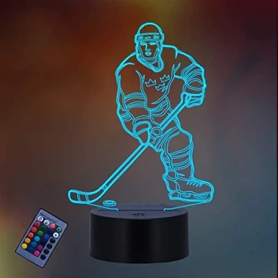 Imagen de HPBN8 Ltd 3D Hockey Sobre Hielo Ilusión Lámpara Luz Nocturna 7/16 Colores Cambiantes Control Remoto USB de Suministro Energía Juguetes Decoración Regalo Cumpleaños Navidad