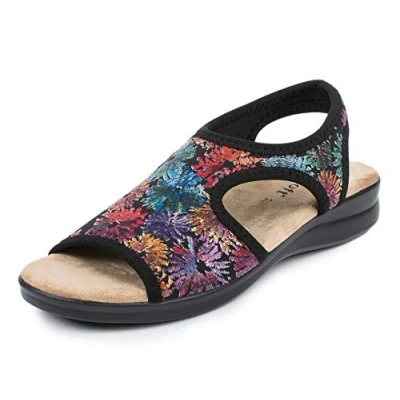 Imagen de Aerosoft Sandales stretch 05 pour femme, extra légères et élastiques (flores negras, 41)
