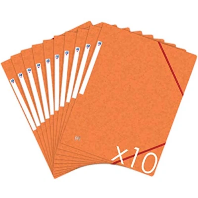 Imagen de Oxford Top File + Lote de 10 carpetas cartón con 3 solapas, formato A4, cierre elásticos, color naranja