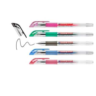 Imagen de edding 2185 roller gel negro, rojo, azul, verde, rosa juego de 5 0,7 mm bolígrafo para escribir, colorear o decorar bullet journals rotulador mandalas