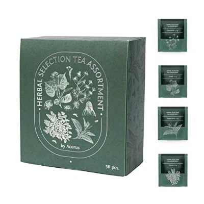 Imagen de ACORUS Surtido de Te Selección Hierbas, Té Cesta Regalo Mujer y Hombre, Juego Caja 4 Sabores, Descubre La Calidad Del Té, 56 Bolsitas