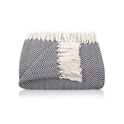 Imagen de Gräfenstayn Colcha Premium con Flecos 100% algodón 220 x 240 cm XXL Manta de Verano patrón Espiga como Cama, sofá, sofá (Antracita)