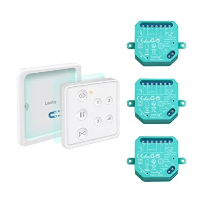 Imagen de LoraTap Interruptor de Persianas RF 3 Vías, Mando a Distancia Funciona en Paralelo con Cortina Pared, Piezas Módulo Relé Inalámbrico para 300W