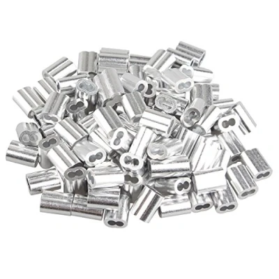 Imagen de Futheda 100 piezas de 2,5 mm cuerda alambre doble agujeros aluminio mangas Clips Crimping Loops tono plata