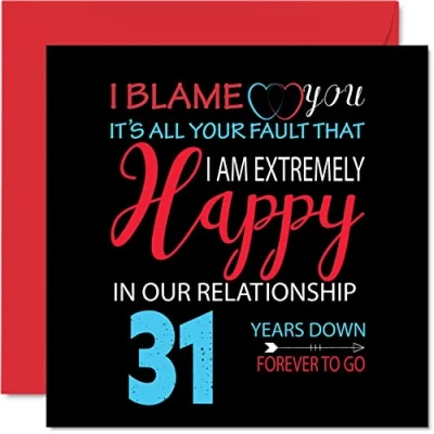Imagen de Divertida Tarjeta de 31 aniversario para marido y esposa Your Fault I&#039;m Extremely Happy felicitación boda pareja, tarjetas 145 mm x