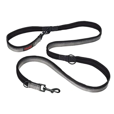 Imagen de Correa para Perro Doble Enganche HALTI de entrenamiento con acolchado neopreno, tejido reflectante 3M y opciones longitud ajustable. Apto perros Medianos Grandes (Talla L, Negro)
