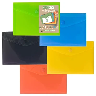 Imagen de eco A6 50% Reciclada Colores Surtidos Carteras Press Stud (Paquete de 5) (078)