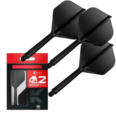 Imagen de Target Darts K Flex Integrated Dart Flight and Shaft, No.2 Negra (Mediana) Lote de 3 Plumas y Caña para Dardos No 2, Moldeado Precisión 2 en 1 Accesorios Profesionales