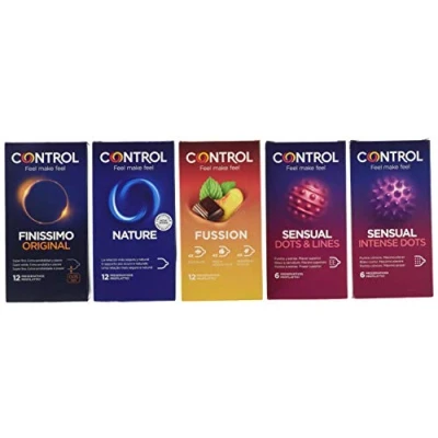 Imagen de Control Pleasure Mix Pack Ahorro de Preservativos, Tipos: Nature, Finissimo, Fussion (Sabores), Sensual Dots and Lines y Intense Dots, 48 5 Cajas
