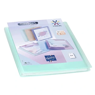 Imagen de Viquel Protección de documentos personalizable Encuadernación A4 Portafotos 120 caras (60 bolsillos) Propysoft Fundas transparentes y lisas Verde translúcido