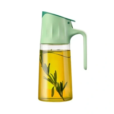 Imagen de Fackelmann Jarra de Aceite 500 ml, Apertura y Cierre Automático la Tapa al Inclinar, Cuerpo Vidrio, Polipropileno Silicona, Ligera Fácil Manejar, Color Verde, 1 ud.
