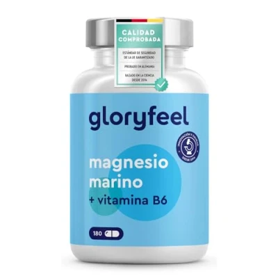 Imagen de Magnesio Marino 360mg Con Vitamina B6 180 Cápsulas Veganas (3 meses) Para el cansancio, la función nerviosa, muscular y metabólica Sin aditivos