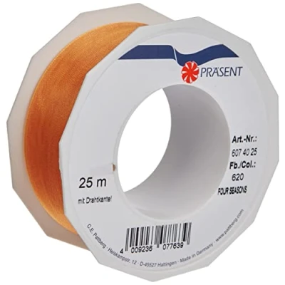 Imagen de C.E. Pattberg Präsent Organza Cinta para lazos (40 mm, 25 m), color naranja
