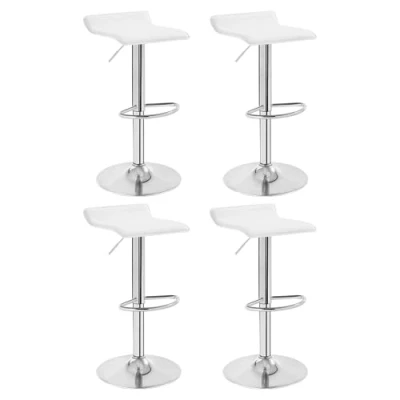 Imagen de WOLTU 4X Taburetes de Bar Regulable en Altura Cuero Artificial Acero Cromado Asiento Acolchado Silla Altos Cocina Blanco BH11ws 4