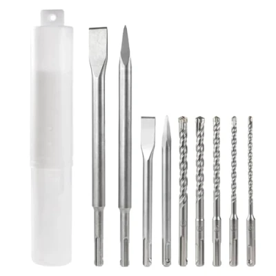 Imagen de HPMAISON Set 9 Unidades de Brocas y cinceles SDS Plus, Broca 5 Martillos, 2 Cincellón Plano Cincel Punta para Hormigón, Ladrillo, Cemento, Piedra Mampostería