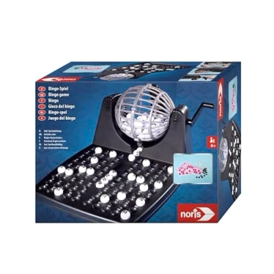 Imagen de Noris 606150493 Tambor de Bingo, Incluye fichas, 90 Bolas y 12 cartones Juego acción para Toda la Familia, niños a Partir 6 años.
