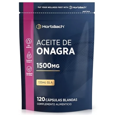 Imagen de Aceite de Onagra Capsulas 1500 mg Bienestar Femenino Alta Resistencia Menstruación, Equilibrio Hormonal y Menopausia Evening Primrose Oil con Omega 6 GLA 120 Perlas by Horbaach