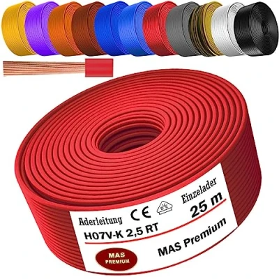Imagen de cable eléctrico H07 V K 2,5 mm², rojo, individual, flexible, de 5 a 100 m (25 m)