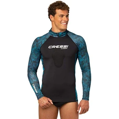 Imagen de Cressi Cobia Hunter Camiseta Rash Guard con Capucha para Deportes acuáticos, protección el esternón, Unisex Adult, Verde Camuflaje, M