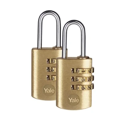 Imagen de Yale Y150B/22/120/2 Candado de combinación latón, 22 mm, Paquete 2, Adecuado para taquillas Gimnasio y Equipaje, Set 2 Piezas