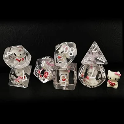 Imagen de Bescon Juego de dados DND Hellokitty gran tamaño, 7 piezas gigantes gato translúcido poliédrico D &amp; D, mazmorras y dragones tamaño