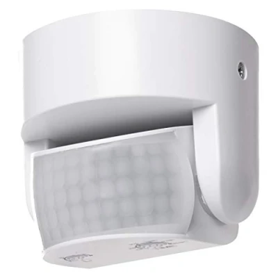 Imagen de EMOS G1240 Detector de Movimiento infrarrojo IP65 para Uso Interior y Exterior, ángulo 180, Alcance detección 12 m, sensibilidad lumínica 3 2000 Lux, también Montaje en Superficie, Blanco