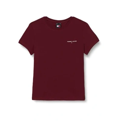 Imagen de Tommy Jeans Camiseta de Manga Corta Mujer Slim Fit Linear con Cuello Redondo, Rojo (Deep Rouge), M