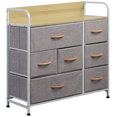 Imagen de BAKAJI Cajonera de Tela 7 cajones con Estructura Hierro Gris, 78,5 x 80 29 cm, Tablero Fibra Densidad Media, M