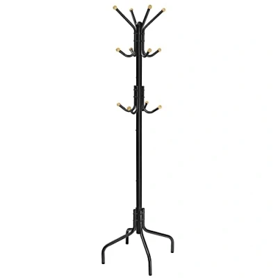 Imagen de SONGMICS Perchero de Pie, Metal con 12 Ganchos, 4 Patas, para Colgar Abrigos, Sombreros y Bolsos, Entrada, Dormitorio, Oficina, Negro RCR031B01
