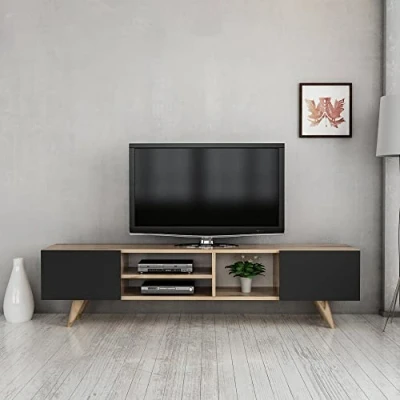 Imagen de [en.casa] Mueble TV Mesa de Televisión con 3 Estantes Salón Dormitorio Aglomerado/Plástico 40 x 160 31 cm Roble/Negro