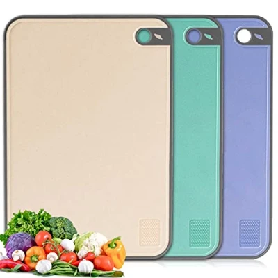 Imagen de Tabla Cortar Cocina, Juego de 3 Tablas Plástico Grande Sin BPA Con Ranura para Jugo y Prensa Ajos, Antideslizante &amp; Antibacteriana, Frutas/Verduras/Carnes