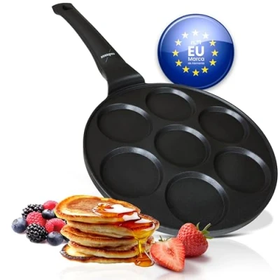 Imagen de endusor Sartén tortitas y pancakes Sarten de 26cm diametro con 7 hoyos protección antiadherente Todo Tipo Cocinas e Inducción divida para huevos fritos panqueques trotillas