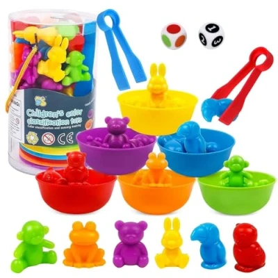 Imagen de vvhippo Montessori Juguete Educativo, Juguetes para niños Contar 48 Piezas Juego de Combinación matemáticas con Cuenco, Pinzas, 3 4 5 años (ZJWJ NCDW)