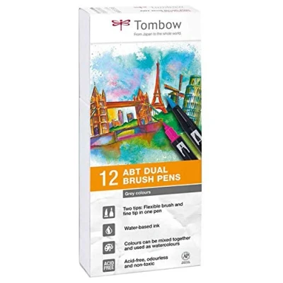 Imagen de Set De 12 Rotuladores Dual Brush Colores Grises Tombow