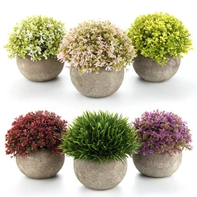 Imagen de T4u Plantas Artificiales Plásticas Flor Decorativa en Maceta Lleno de Color para Oficina Casa Paquete 6