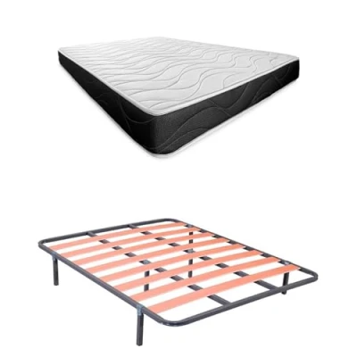 Imagen de Somnia Descanso Cama Completa con Colchón Bombay Reversible + Somier de Láminas Basic 6 Patas Abrazadera, 150 x 190
