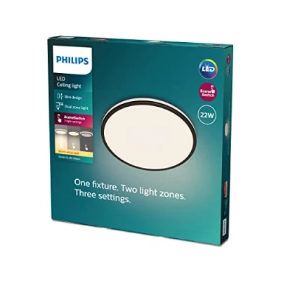 Imagen de Philips Plafón Lámpara LED de techo Ozziet (Negro) 22W 2700K Luz Blanca cálida regulable con 3 ajustes ambiente