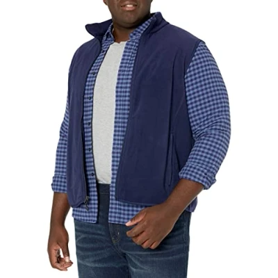 Imagen de Amazon Essentials Chaleco de Forro Polar con Cremallera Completa (Disponible en Tallas Grandes y Largos Especiales) Hombre, Azul Marino, XXL