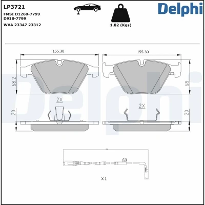 Imagen de DELPHI LP3721 Juego de pastillas freno con contacto avisador desgaste Chapa antichirridos accesorios BMW: 6 Coupé, Cabrio